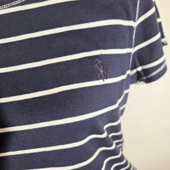 Ralph Lauren Navy White Striped T-Shirt Short Sleeve Soft Crew Neck Top Size XL - Picture 4 of 6